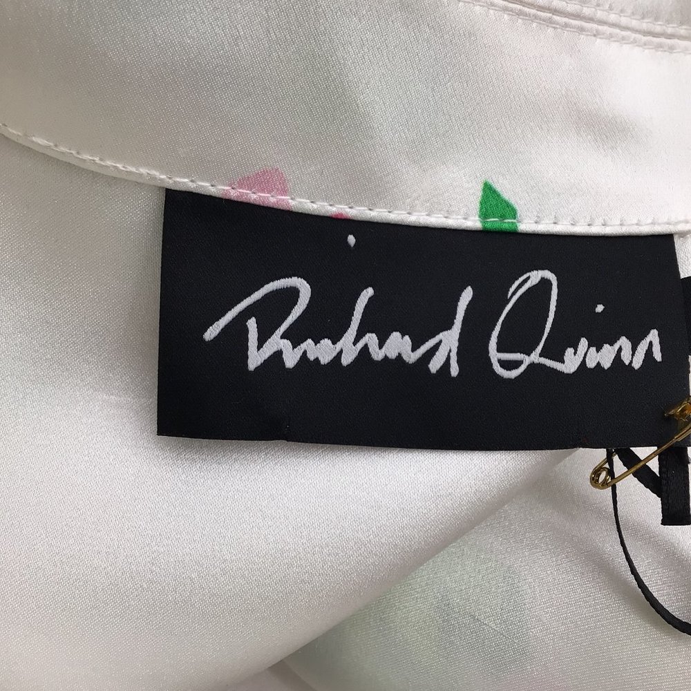 RICHARD QUINN WHITE / PINK MULTI FLORAL PRINTED BELTED LONG SLEEVED BUTTON-DOWN - Picture 4 of 4